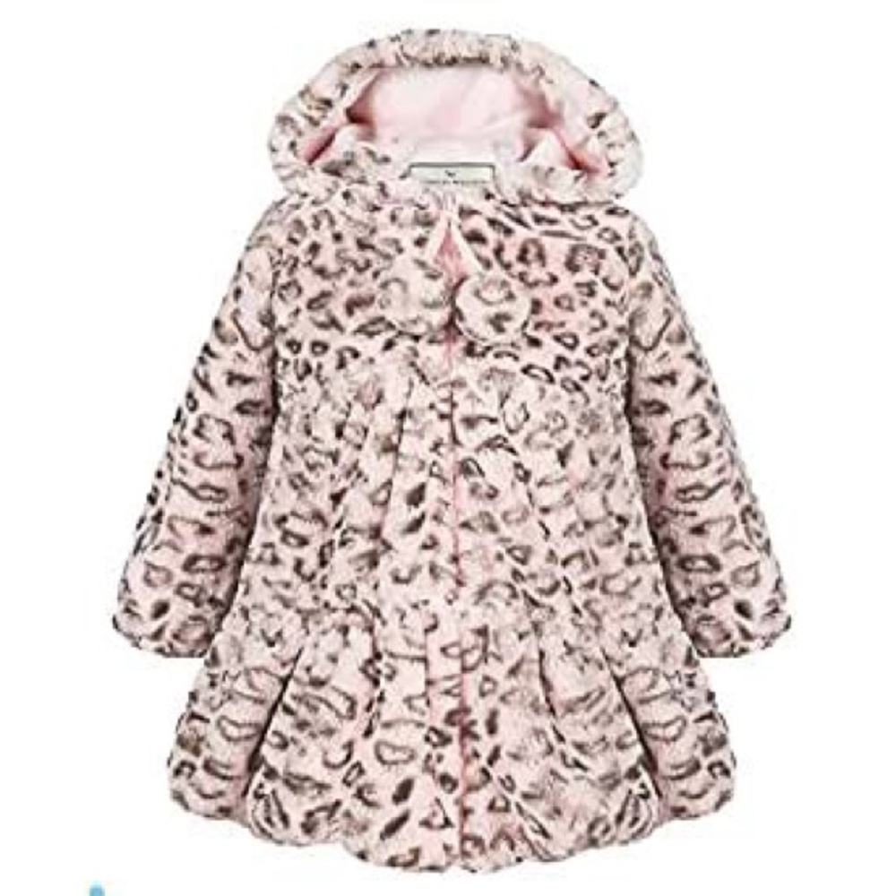 Girls' Faux Fur Hooded Coat, Pink Leopard
